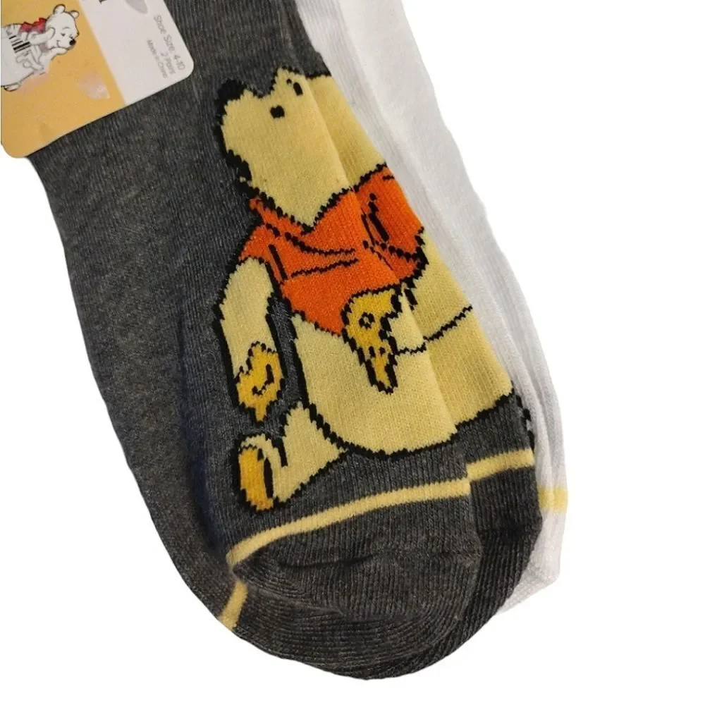 Disney Winnie The Pooh 2 Pack Grey and White Mid‎ Crew Socks NWT